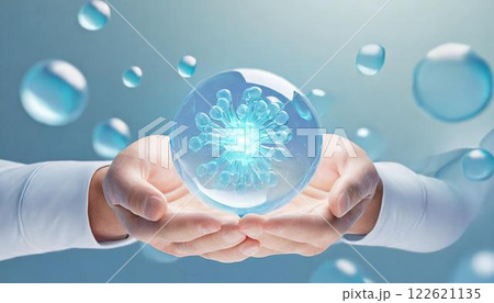 手の上で輝く幹細胞、卵子のイメージの3D CGイラスト 医療系素材 122621135