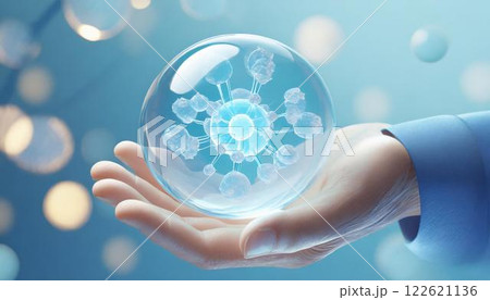 手の上で輝く幹細胞、卵子のイメージの3D CGイラスト 医療系素材 122621136