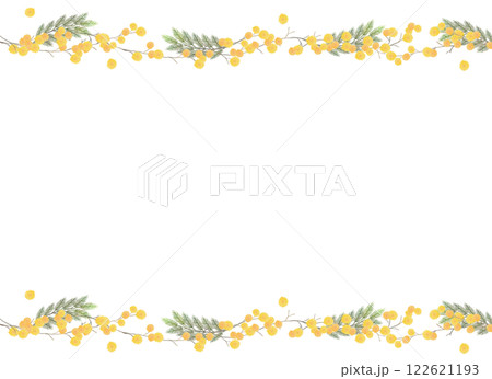 繊細な水彩画のミモザの花のボーダーフレーム 122621193