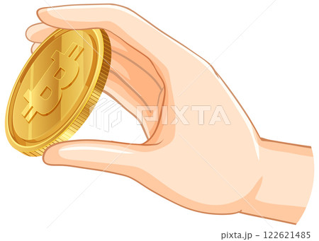 Hand Holding a Bitcoin Coin 122621485