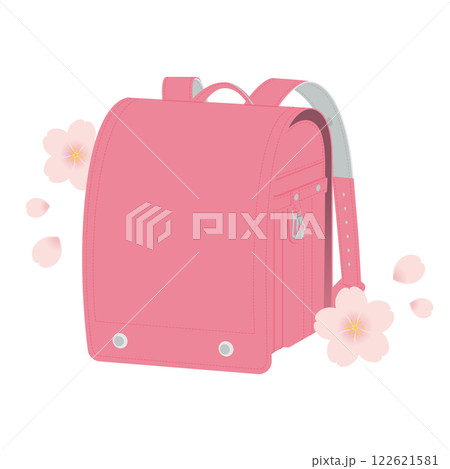 ピンク色のランドセル／桜の花／入学式・卒業式／ベクターイラスト 122621581