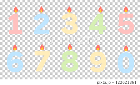 シンプルな数字のろうそくのイラストセット　ベクター 122621861