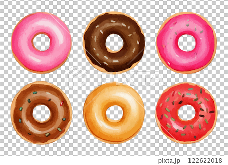 様々な種類のドーナツの水彩イラスト　生成AI 122622018