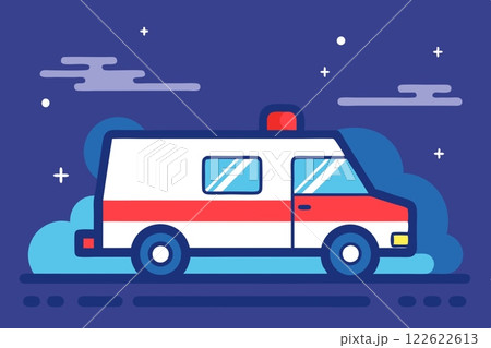 An ambulance car rushes to a patient in the night.Delivery 122622613
