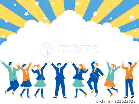 盛り上がる制服の学生たち 122622728