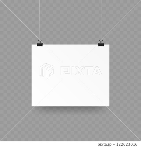 Hanging Blank Poster Paper Mockup Set with Clips Vector Hanging Blank Poster Paper Mockup Set with Clips Vector 122623016