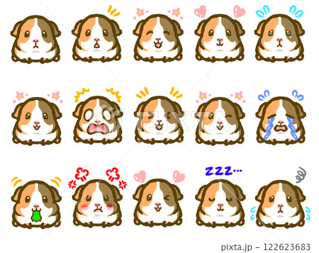 ゆるかわなモルモットの落書き風イラスト素材セット3 122623683