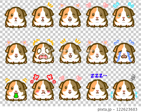 ゆるかわなモルモットの落書き風イラスト素材セット3 122623683