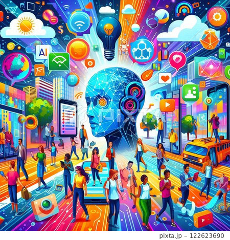 AI技術やSNSメディアなどのイメージ 122623690