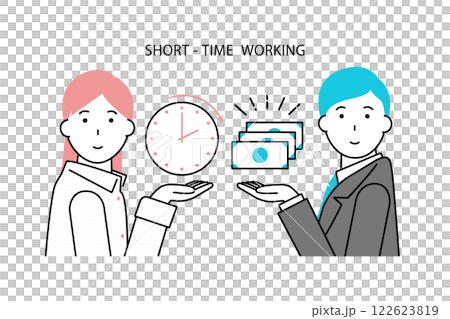 短時間労働の女性に給料を払うビジネスマンのイメージイラスト 122623819