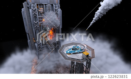 攻撃される宇宙船格納庫 122623831