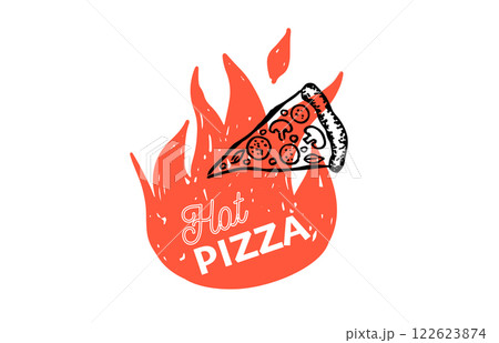 Hot Pizza, hand drawn illustrations, vector. Hot Pizza, hand drawn illustrations, vector. 122623874