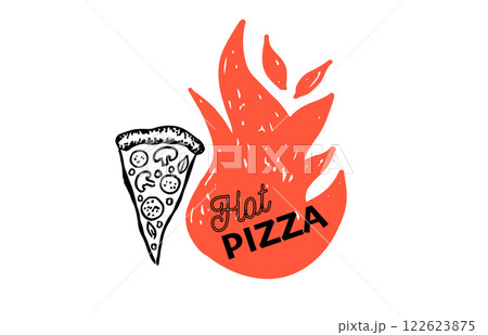 Hot Pizza, hand drawn illustrations, vector.	 122623875