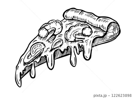Slice of pizza, hand drawn illustrations, vector.	 122623898