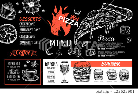Menu, Restaurant cafe, template design. Food flyer.	 122623901