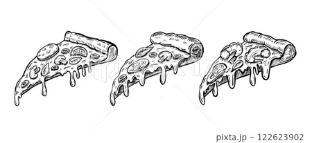 Slice of pizza, hand drawn illustrations, vector.	 122623902