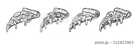 Slice of pizza, hand drawn illustrations, vector. Slice of pizza, hand drawn illustrations, vector. 122623903