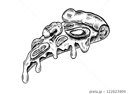 Slice of pizza, hand drawn illustrations, vector.	 122623904