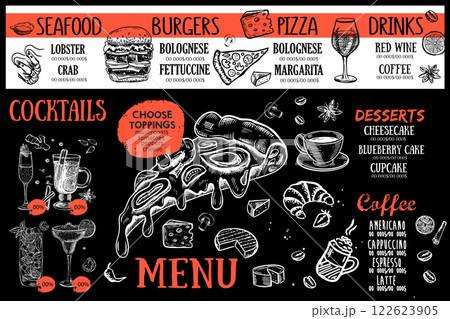 Menu, Restaurant cafe, template design. Food flyer. Menu, Restaurant cafe, template design. Food flyer. 122623905