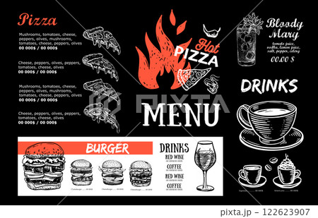 Menu, Restaurant cafe, template design. Food flyer. Menu, Restaurant cafe, template design. Food flyer. 122623907