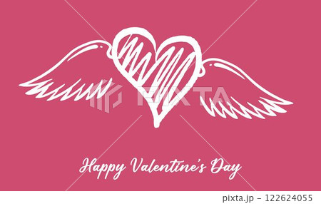 Heart with angel wings, hand drawn.	 122624055