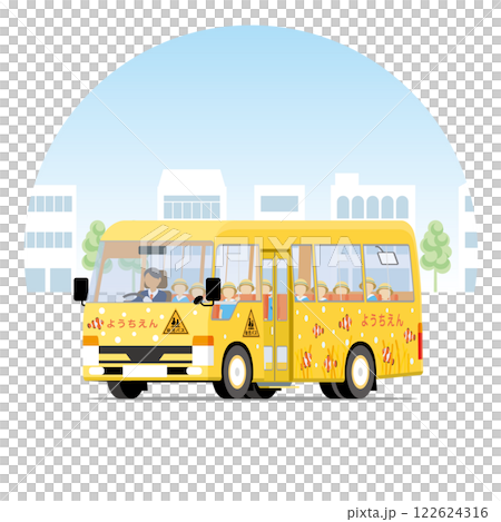穿城而過的黃色幼兒園接駁車（斜向前方） 122624316