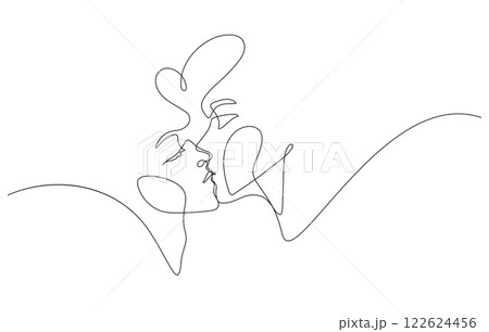 couple kissing decorative art one line drawing continuous 122624456