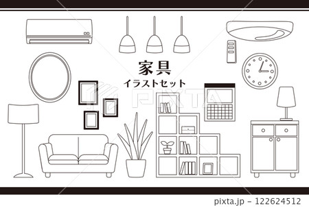 家具イラストセット04 線画 家具イラストセット04 線画 122624512