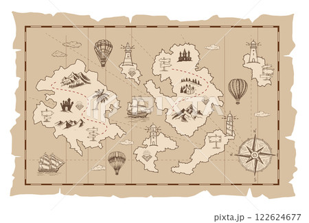 sketch of an old pirate treasure map. Hand-drawn illustrations sketch of an old pirate treasure map. Hand-drawn illustrations 122624677