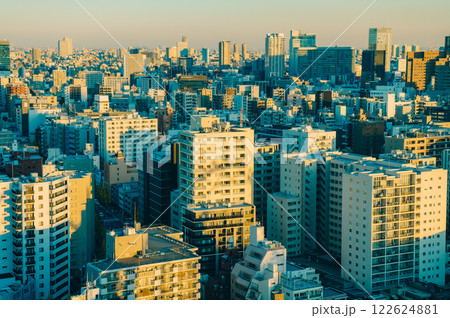 冬の夕暮れどきの東京の街並み 冬の夕暮れどきの東京の街並み 122624881