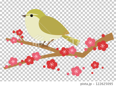 梅の木に止まるうぐいすのイラスト 122625095