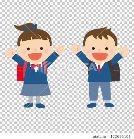 赤と黒のランドセルを背負った男女の笑顔のこども 122625101