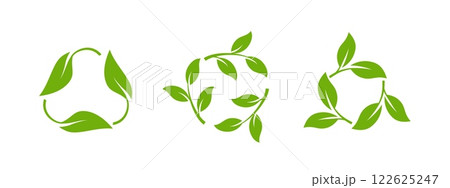 Round green leaf icon for sustainable and eco friendly themes. 122625247