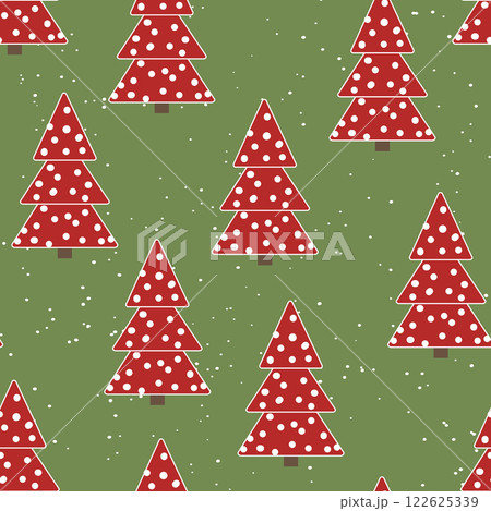 Winter seamless pattern with Christmas tree and snowflakes on color background. Vector illustration for fabric, textile wallpaper, posters, gift wrapping paper. Merry Christmas and New year Vector 122625339