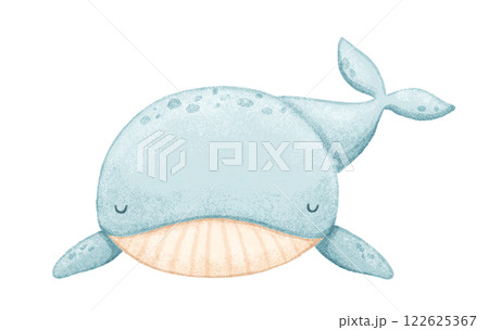Cute whale, sea animal character, watercolor hand drawn isolated illustration for kids, underwater world Cute whale, sea animal character, watercolor hand drawn isolated illustration for kids, underwater world 122625367