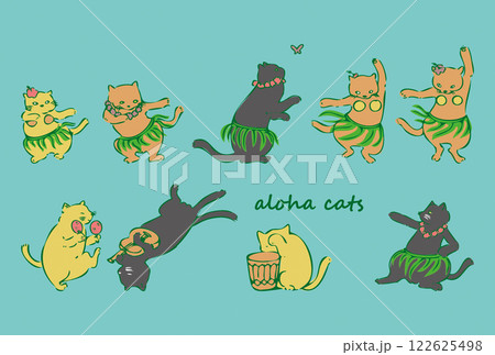 フラダンスを踊る猫たちーブルーのイラスト素材 [122625498] - PIXTA