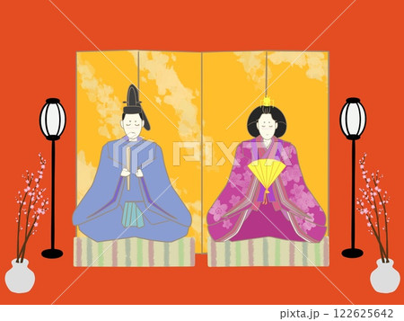 ひな祭りのお雛様のイラスト背景赤 ひな祭りのお雛様のイラスト背景赤 122625642