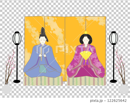 ひな祭りのお雛様のイラスト背景赤 ひな祭りのお雛様のイラスト背景赤 122625642