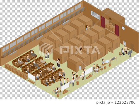 居住在等距學校體育館疏散避難所的人們 122625706
