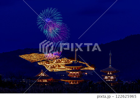 若草山焼きと花火(薬師寺五重塔)-9 若草山焼きと花火(薬師寺五重塔)-9 122625965