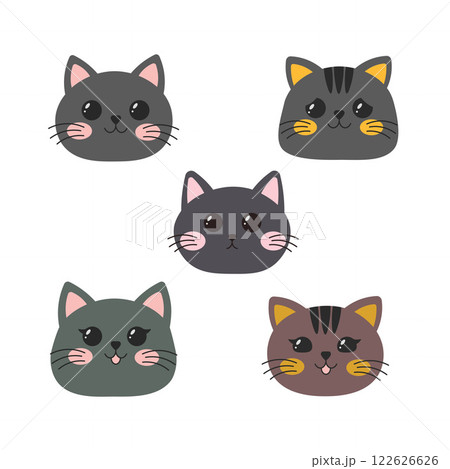 Set of Adorable Cat Kitten Head Mascot Cartoon Character with Happy Expression 122626626