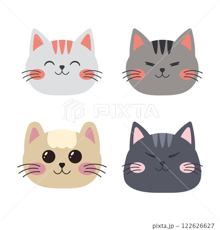 Set of Adorable Cat Kitten Head Mascot Cartoon Character with Happy Expression Set of Adorable Cat Kitten Head Mascot Cartoon Character with Happy Expression 122626627