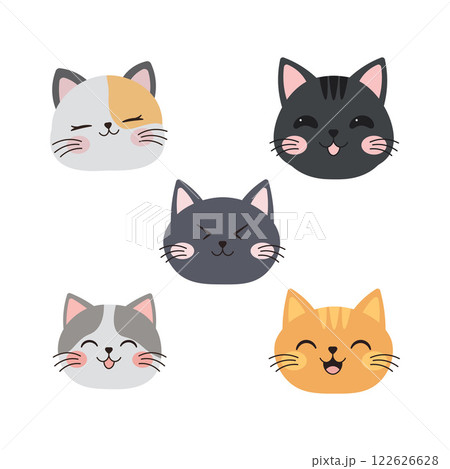 Set of Adorable Cat Kitten Head Mascot Cartoon Character with Happy Expression Set of Adorable Cat Kitten Head Mascot Cartoon Character with Happy Expression 122626628