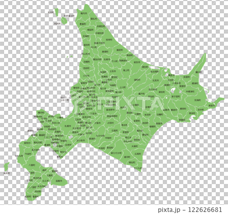 帶有城市和城鎮名稱的可分割北海道地圖 122626681
