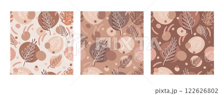 Seamless pattern with abstract leaves and spots vector 122626802