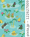 南国の猫達のシームレスパターンブルー 122627009