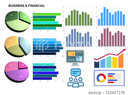 Image of business report with business graph and pie paperwork on white background 122627176