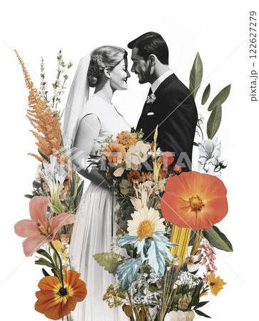 Valentines day concept, illustration marriage poster, Generative AI 122627279