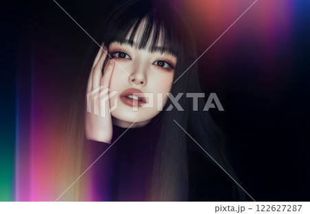 黒い背景 アジア人女性のポートレート（スキンケア・エステサロン） 122627287