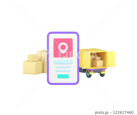 Delivery courier service smartphone tracking application 3d icon realistic vector illustration Delivery courier service smartphone tracking application 3d icon realistic vector illustration 122627460